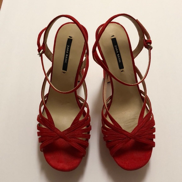 Zara Red Retro Platform Cage Sandal Heels 8 - Picture 3 of 6